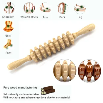 Prenosni Lesa Masaža Roller Celulita Opekline 9 Kolesa Leseno Roko Massager Roller Zmanjšanje Bolečine, Fitnes, Nega Telesa Terapija