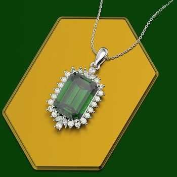 PANSYSEN Visoke Kakovosti 10x14MM Smaragdni Diamant Obesek Ogrlice Trdna 925 Sterling Srebro Bohemia Modni Nakit Ogrlica