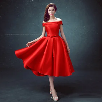 Klasična Rdeča Srednje In Dolge Oddelek 2021 Novo Večerno Obleko, Več Barv Off Ramo Saten Čipke Plus Velikost Stranka Obleko