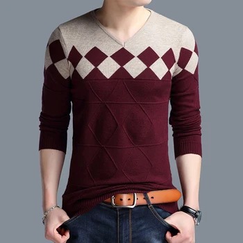 Jeseni obrabe dolgimi rokavi pulover nove v-vratu jopica lojtra zrno gojiti enega je moralo pulover velika velikost M - 4 xl