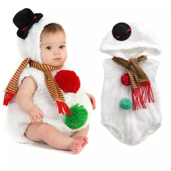2021 Nove Božič Novorojenega Dojenčka Baby Dekle, Fant, Igralne Obleke Snežak Cosplay Kostum Krzno Hooded Zadrgo Romper Obleko