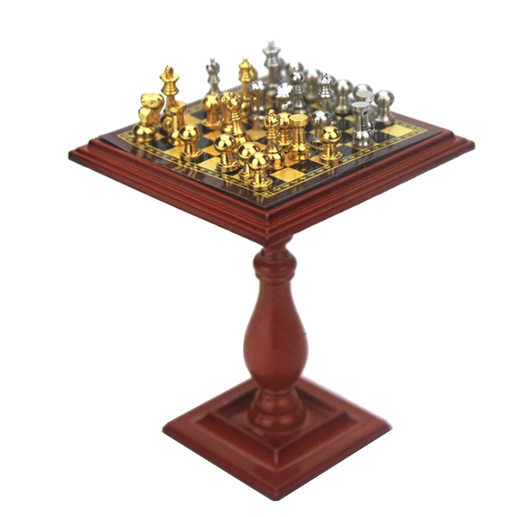 1:12 Lutke, Dodatki, Mini Igra Šah Chess Set Izdelan iz Zlitine, Silver