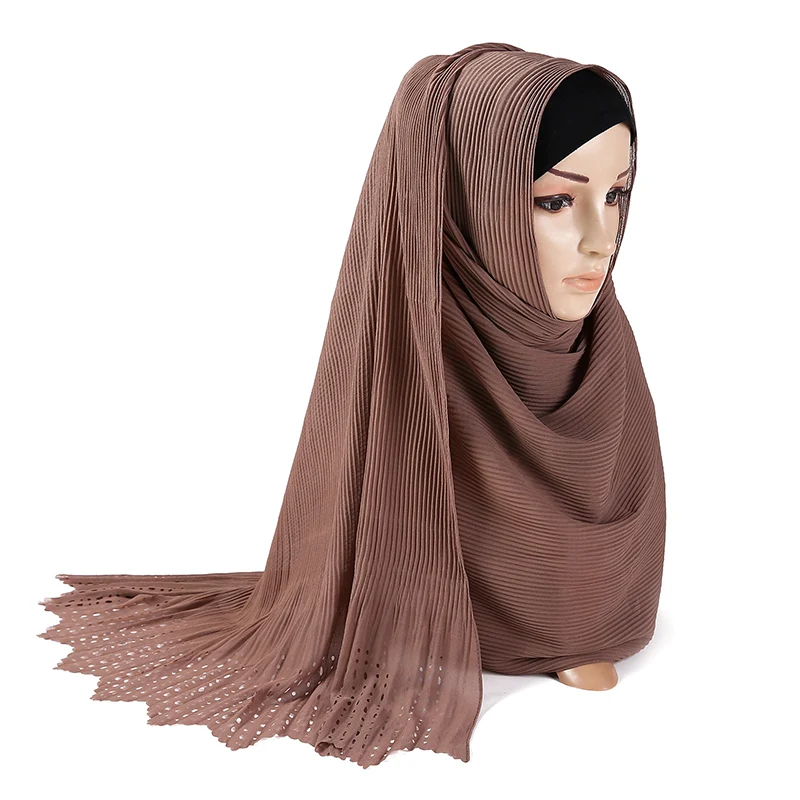 1 Pc Zmečkan Šal Šifon Zdrobimo Laser Cut Težka Šifon Hidžab Šal Šali Muslimanskih Turban Obloge Naguban Hijabs Rute