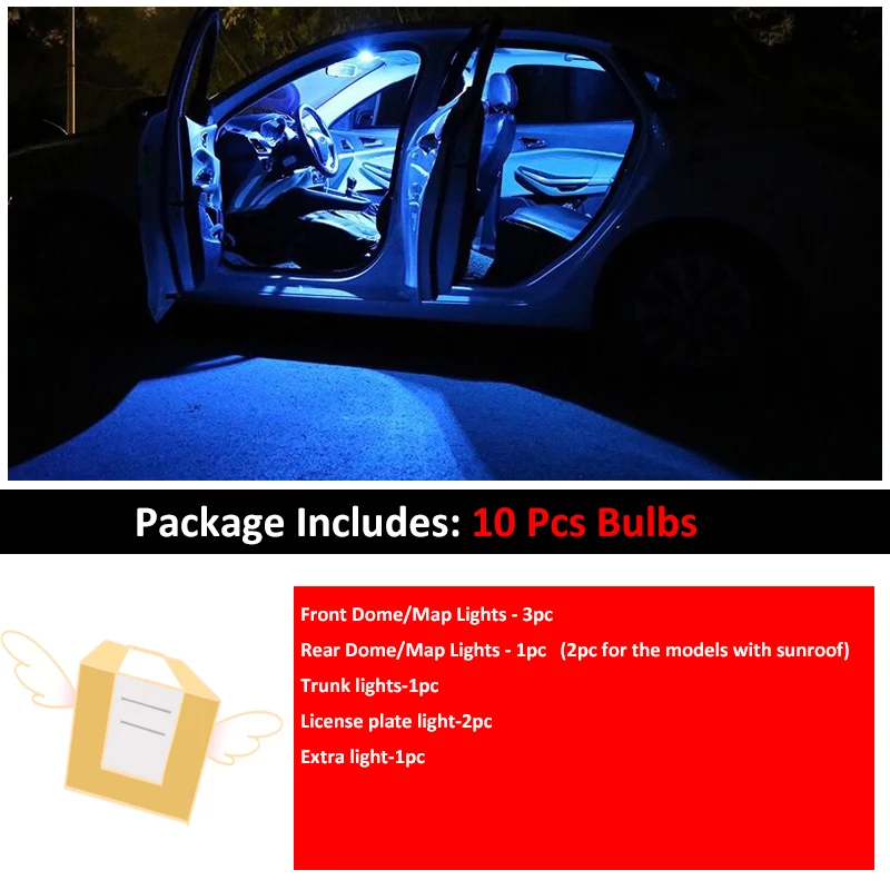 10Pcs Avto Bela barva Notranjosti LED Žarnice Paket Komplet Za 2007-2019 Nissan Qashqai J10 J11 Zemljevid Dome Prtljažnik, Svetilke Iceblue