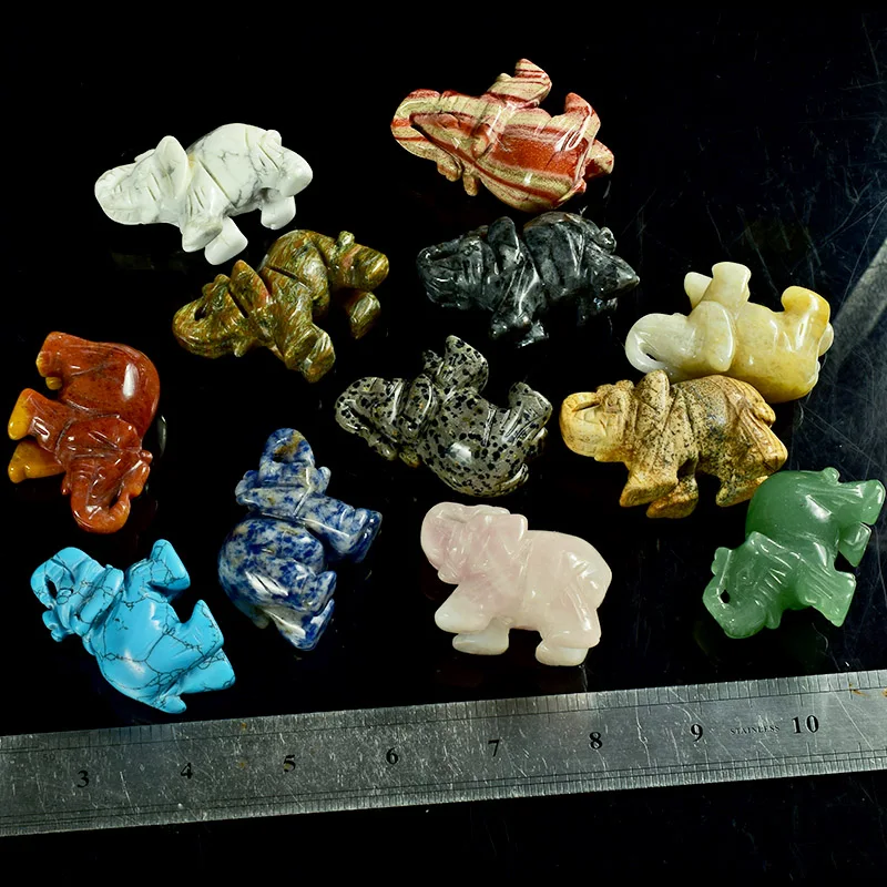 12 kosov razvrstan 1.5 inch vklesan gemstone slon Figurice obrti Chakra Kamni Zdravljenje Reiki Feng Shui