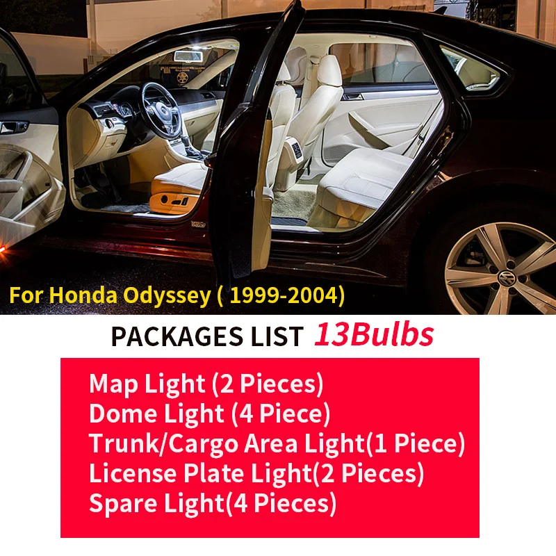 13pcs Xenon Bela LED Žarnice Notranjost Paket Komplet Za 1999-2004 Honda Odyssey 12V Auto Zemljevid Dome registrske Tablice Lučka