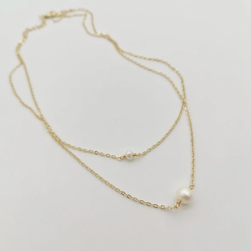 14K Zlato, ki je Napolnjena Choker Dvojno Plast Pearl Obesek, Ročno izdelana Ogrlica Boho Collier Femme Perle Collares Ženske, Nakit Ogrlica