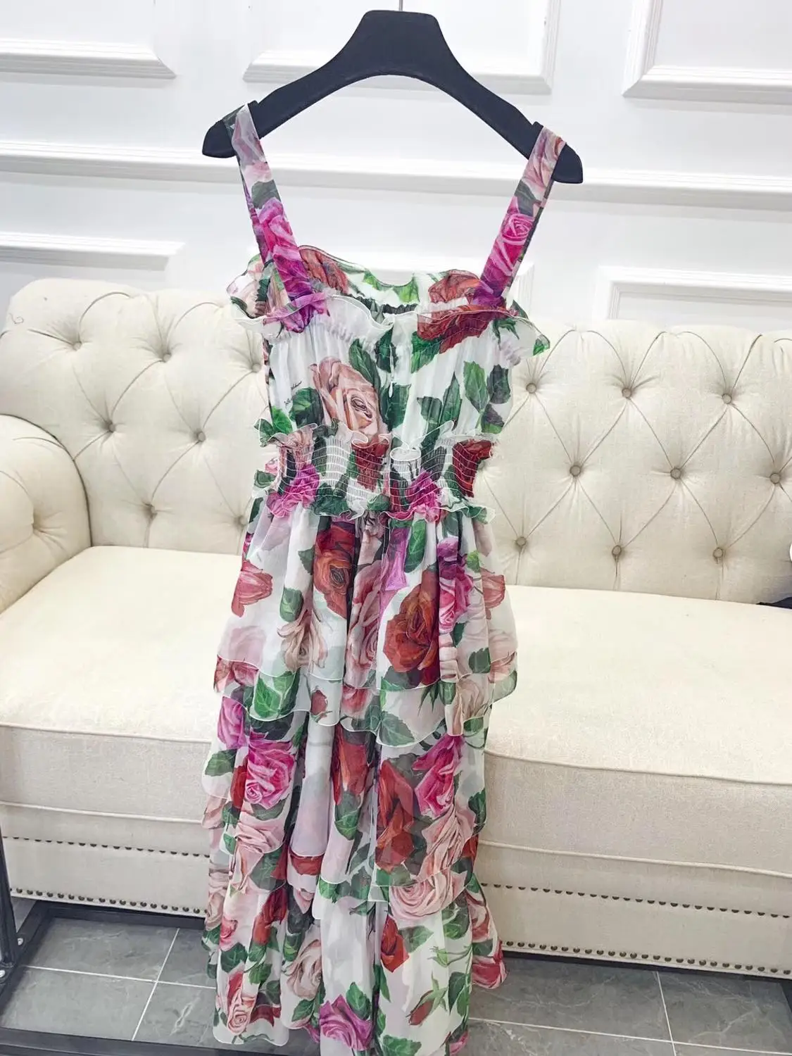 2019 svile rose natisnjeni obleko