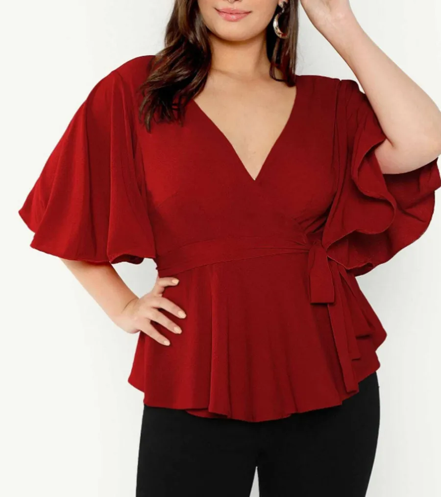 2020 Moda Za Ženske Poletje Bluzo Vrhovi Trdno V Vratu Flare Rokav Visoko Pasu Priložnostne Bluzo Majica Plus Velikost Dame Vrhovi Tunika