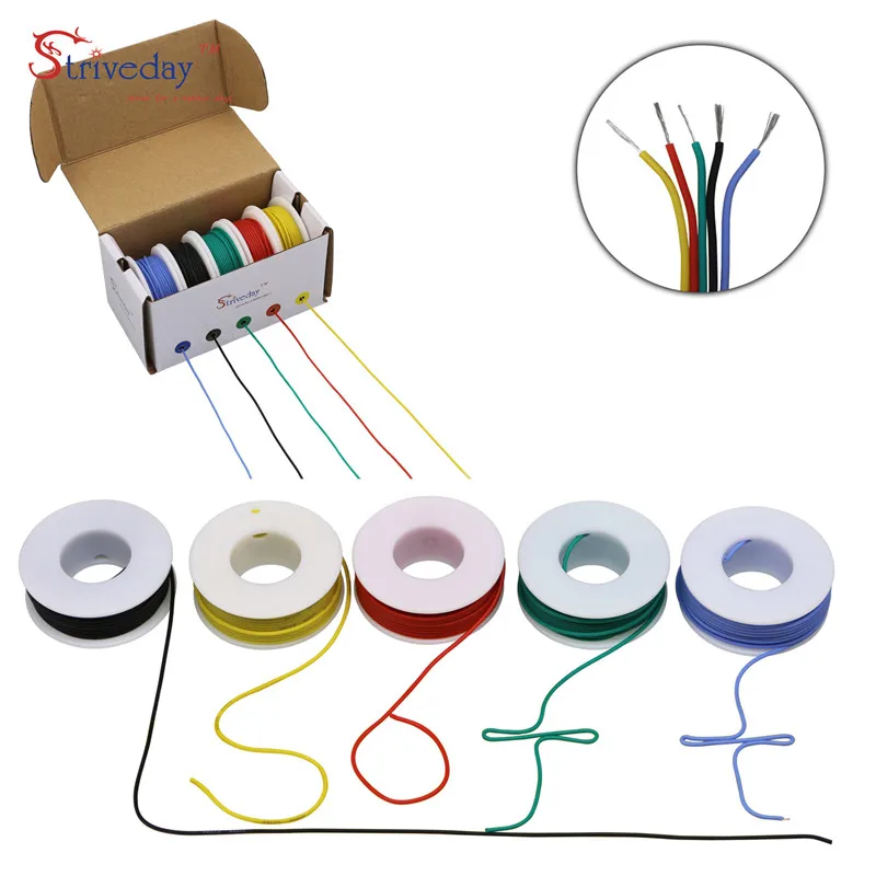 24AWG 30 m Fleksibilno Silikonsko Žice Kabel 5 barvni Mix polje 1 paket Električne Žice, baker DIY