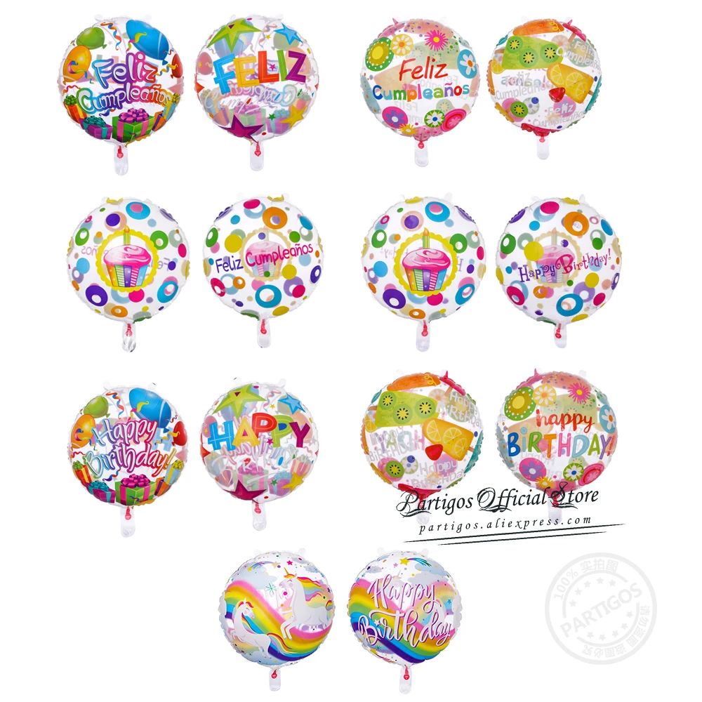 50pcs/set 18 inch pregleden rojstni mehurčki baloni krog helij globusi španščina angleščina rojstni odlikovanja