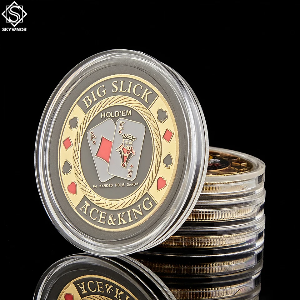 5PCS Big Slick Zabavno 3D Poker Čip Pisane Casino Metal Kovanec W/ Kovanec Kapsula