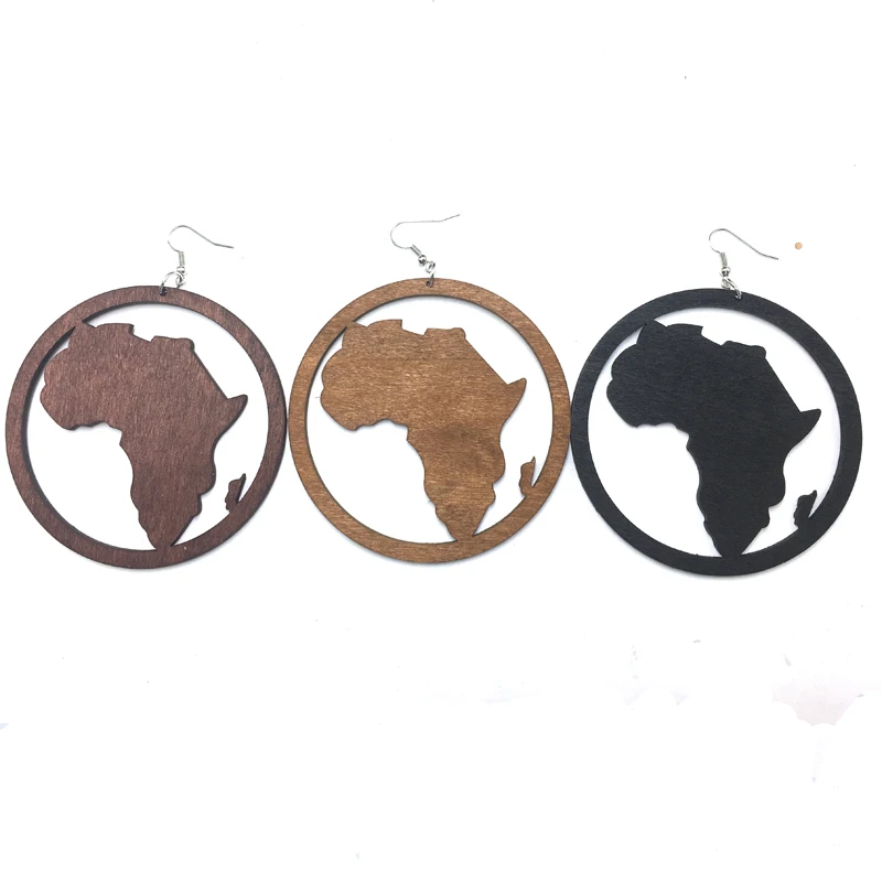 6pairs/veliko Afriških zemljevid Leseni Uhani lahko mešano, 3 barve