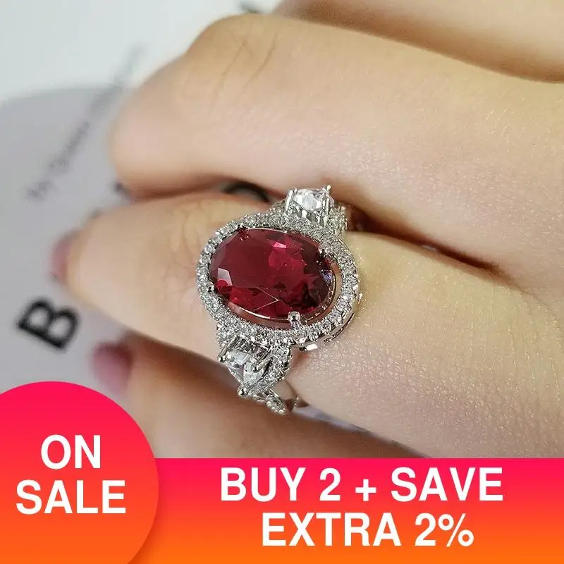 925 sterling srebro luksuzni rdeč kamen zaročni prstan za ženske poroko prst Valentinovo stranka darilo debelo nakit r4984