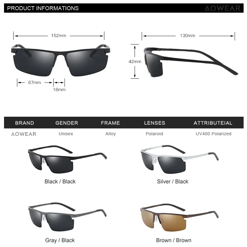 AOWEAR Moških Aluminija Rimless sončna Očala Moški Polarizirana Lahka Športna sončna Očala Mens Vožnjo na Prostem Očala Gafas