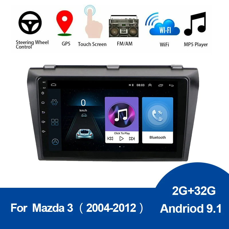 Avto Radio, GPS Navigacija Za Mazda 3 2004-2013 Android 9.1 2din Auto Stereo Multimedijski Predvajalnik Videa, 2G+32 G Quad Core Vodja Enote