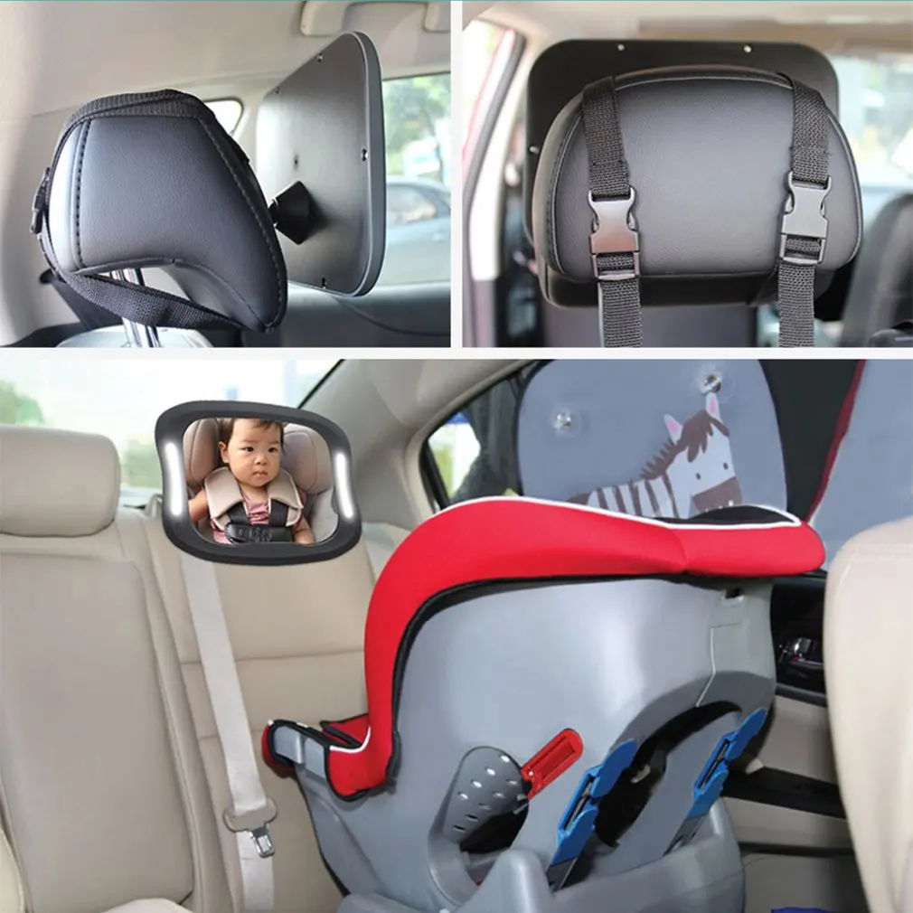 Avto Sedež Rearview Mirror Baby Ogled Ogledalo Daljinsko LED Luči Rearview Mirror Akril ABS 360-Stopinjski Zasuk