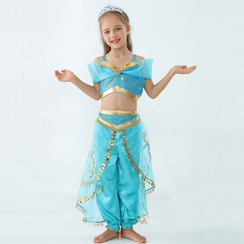Dekleta Otrok Poletje Jasmina Ples Princesa Obleko Obleko Aladdin noč Čarovnic, Božič Uspešnosti Kostum Top, Krilo, Hlače Dve delni Set
