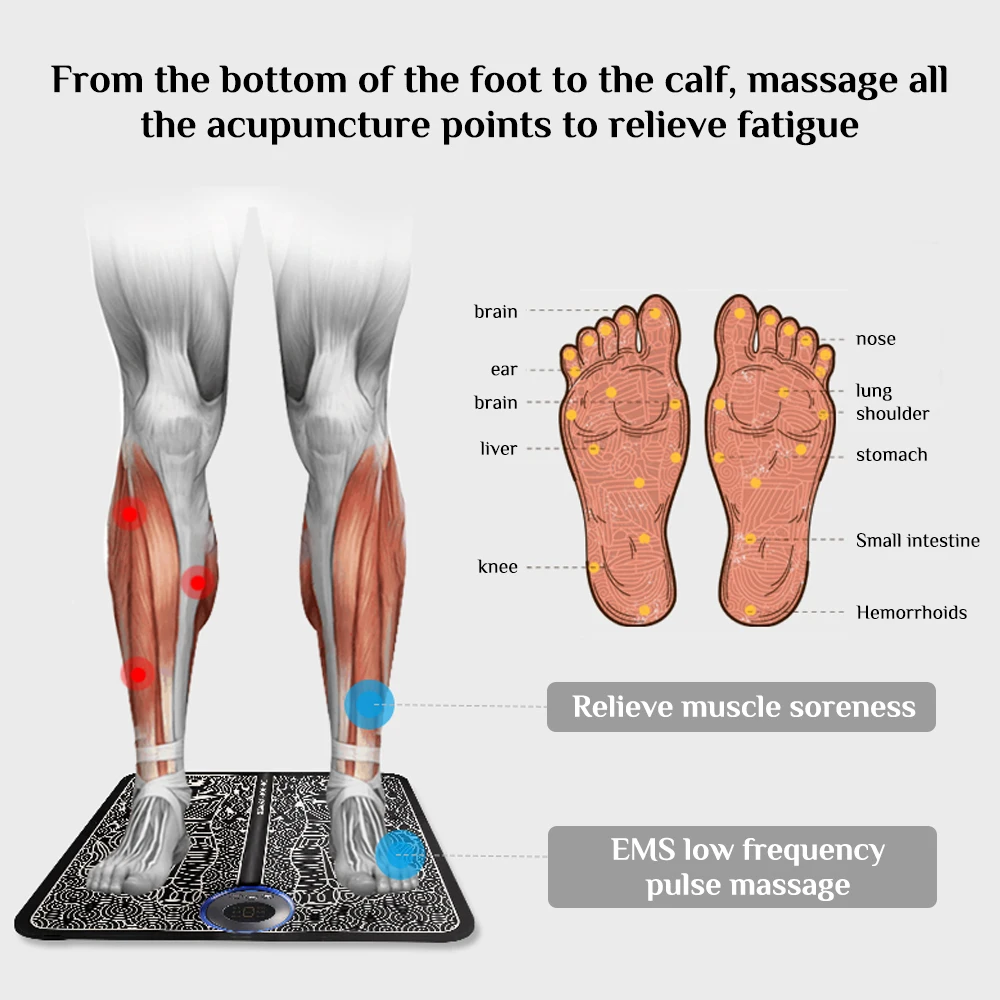 EMS Foot Pad Smart Akupunktura, Masaža Stopal Blazine Vibracije Impulza Električna Noge, Stopala Massager Pedikura Stroj