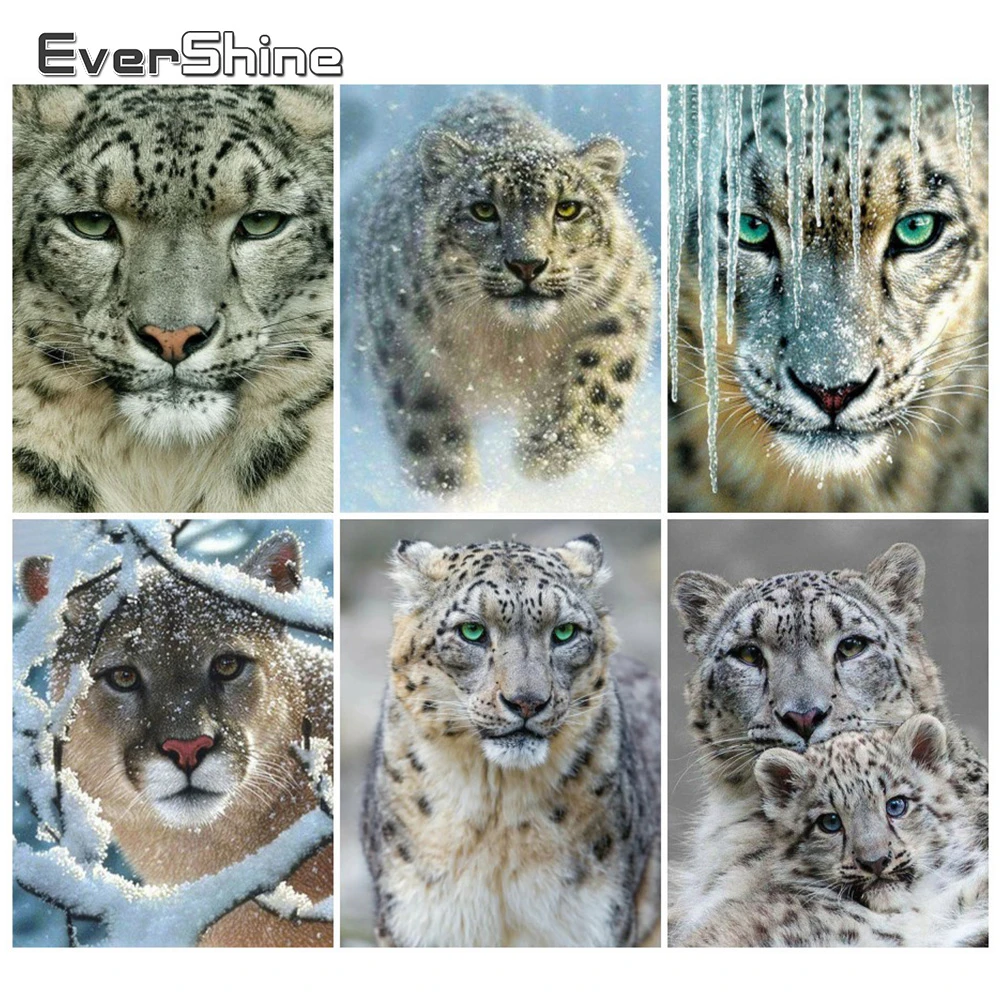 EverShine Diamond Vezenje Celoten Kvadratni Leopard Mozaik Diamond Slikarstvo Živali Navzkrižno Šiv Obrt Hobi Darilo Stenski Dekor