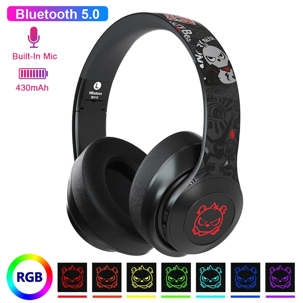 Gaming Slušalke Bluetooth Brezžične Slušalke HIFI Bas RGB LED Luči Zaslonu Slušalke Z Mikrofonom Za Pametni telefon na Računalnik PC