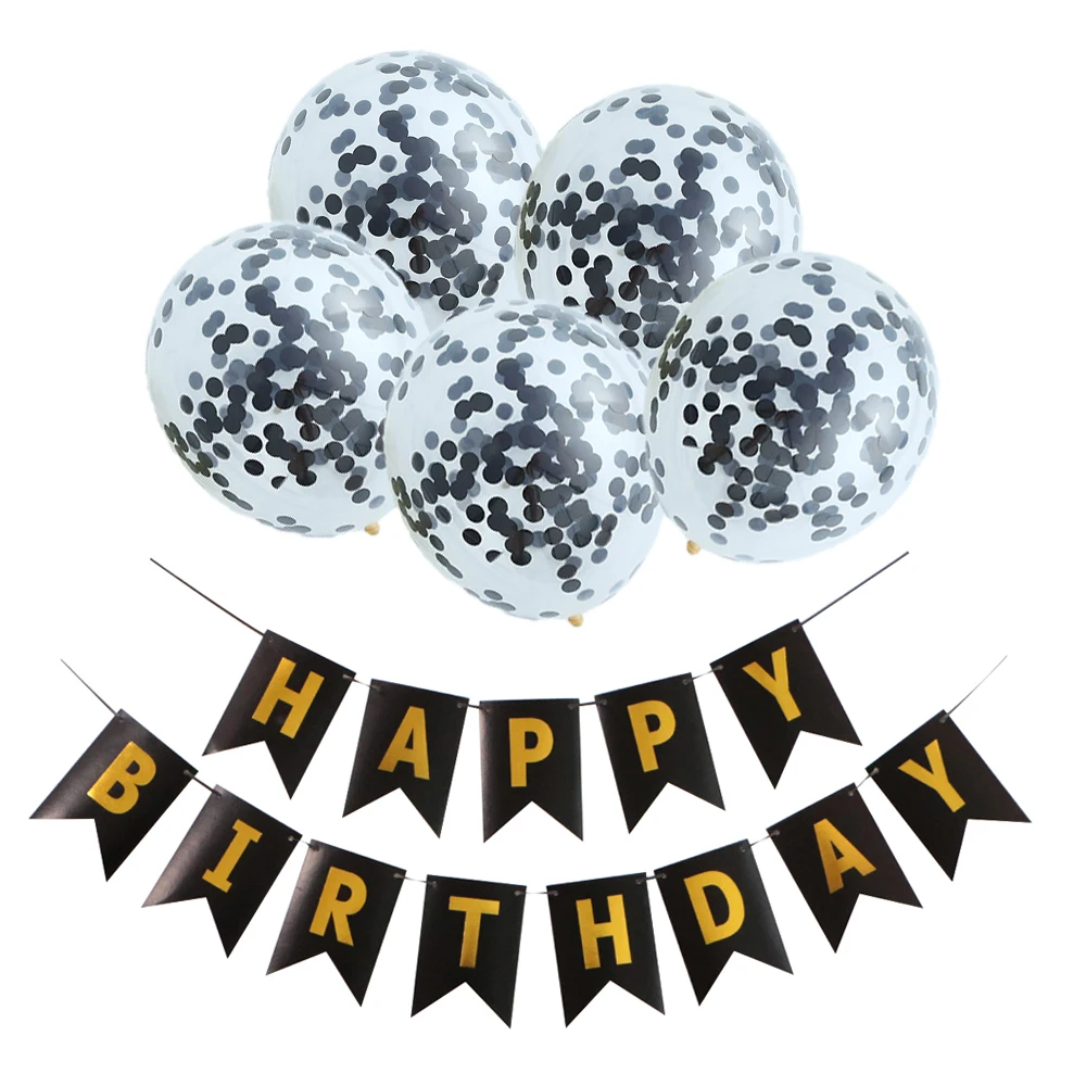 Happy birthday, roza, modra, črna, bela rojstni dan fishtail banner rose zlata konfeti latex balon rojstni odlikovanja