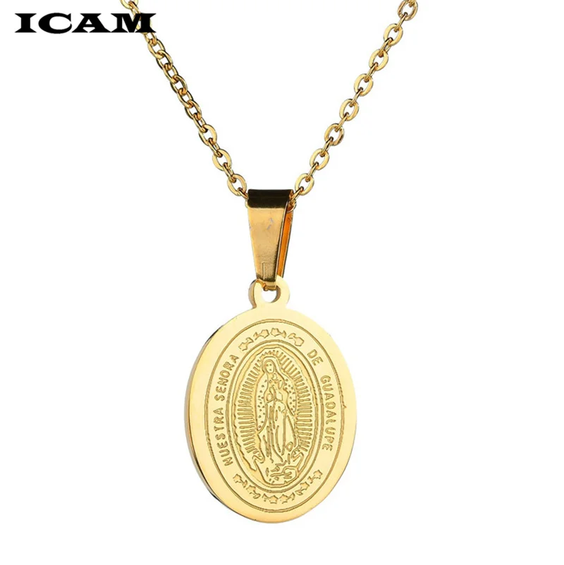 ICAM Mens Ogrlice Devica Marija Marija Čudežno Medalja Zlata barva Nerjavnega Jekla Vero Moda Nakit