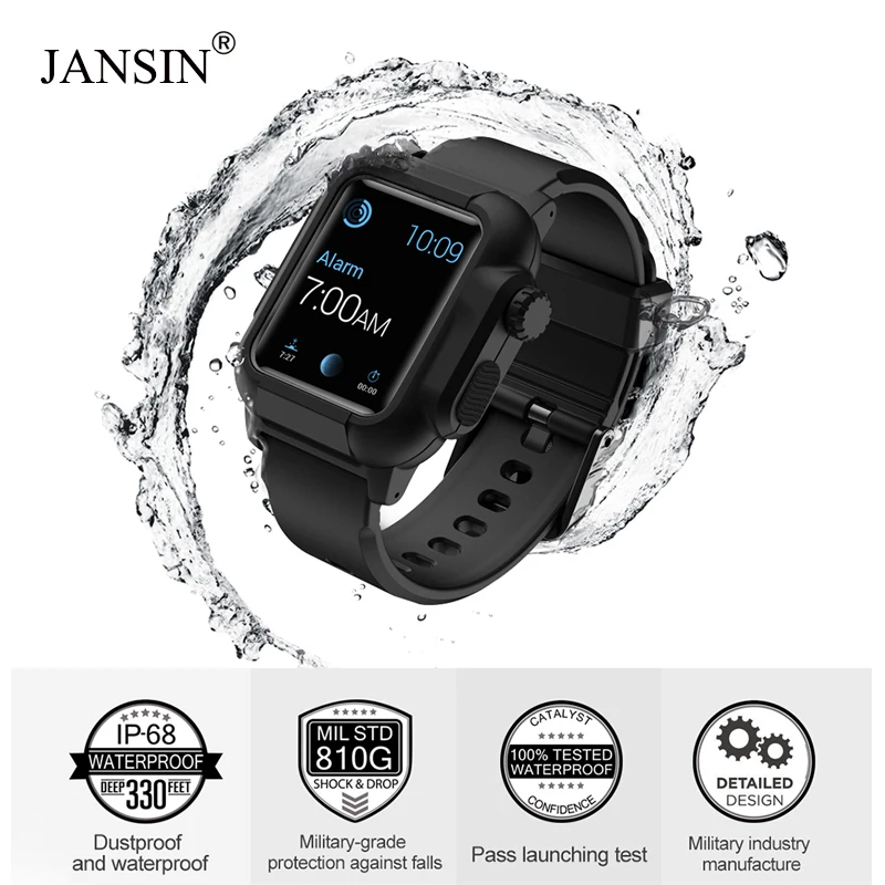 JANSIN Svetlobna Šport Trak Za Apple Watch band 44 42mm Vodotesno ohišje Zapestnica razredi iwatch Serije 4 3 2 Zaščitni pokrov