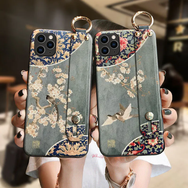 Kitajska slog 3D Reliefni Primeru Telefon za Samsung S10e S8 S9 S10 S20 Ultra Plus Opomba 8 9 10 Plus Mehka Nazaj Pašček za Zapestje Primerih