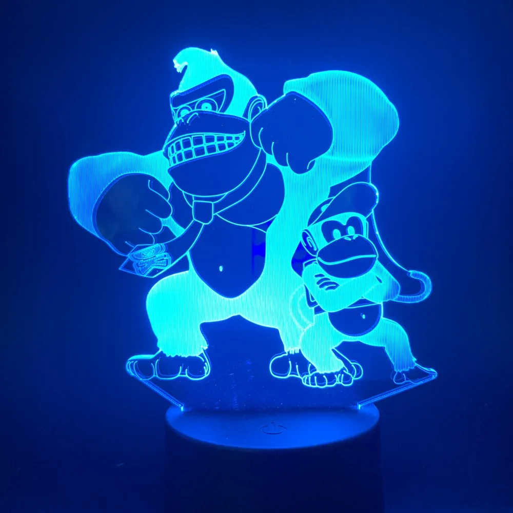 Led Nočna Lučka Osliček Kong 3D Lučka Touch Senzor Spalna Noč Svetlobe za Otroke Barva Spreminja Zaprtih Otroci Igre Nočne