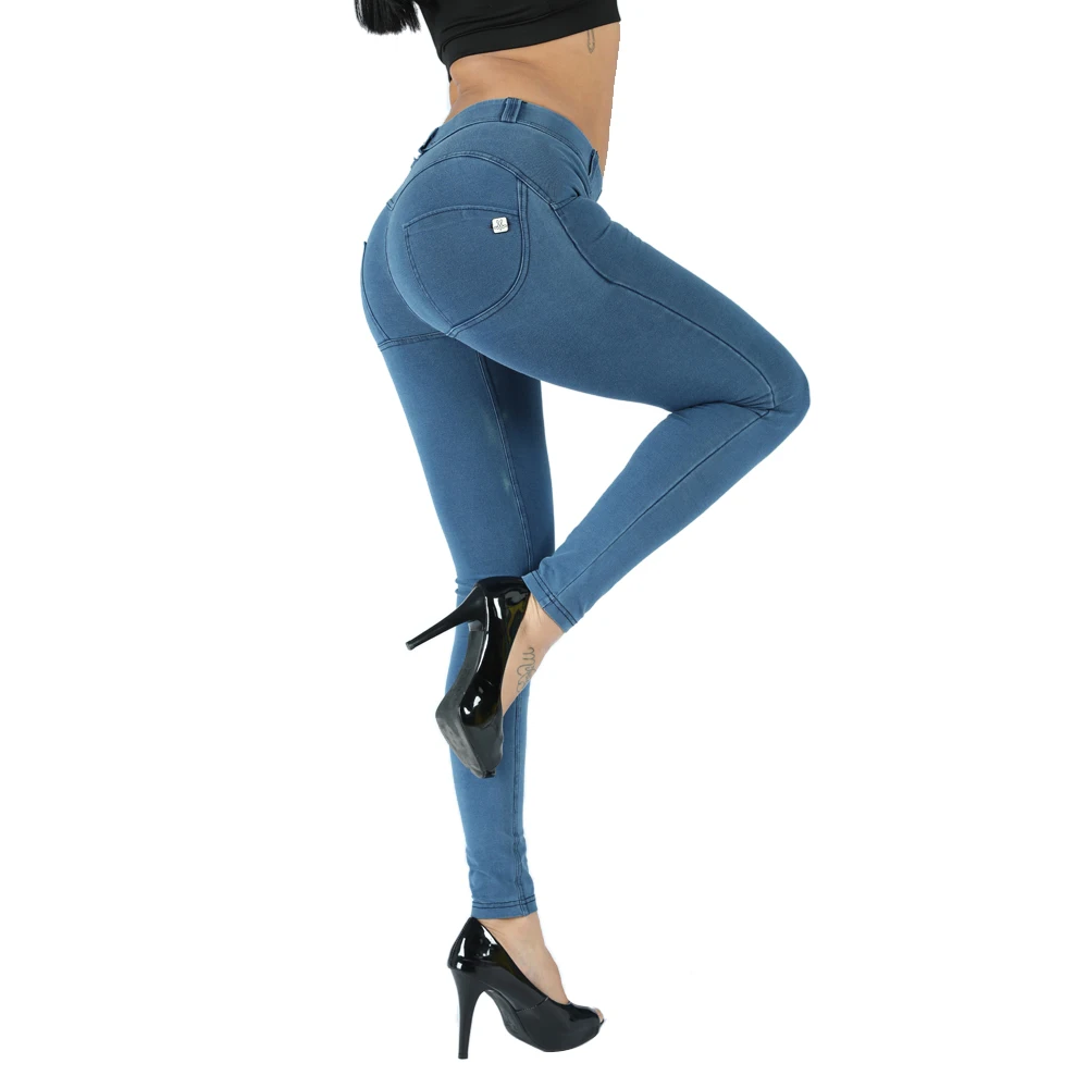 Melodijo Ženske Jeans Stilsko Svetlo Modra Suh Štiri Načine Raztegljive Sredini Pasu Slim Najnovejše Spandex Telovadnice Hlače Outdoor Hlače