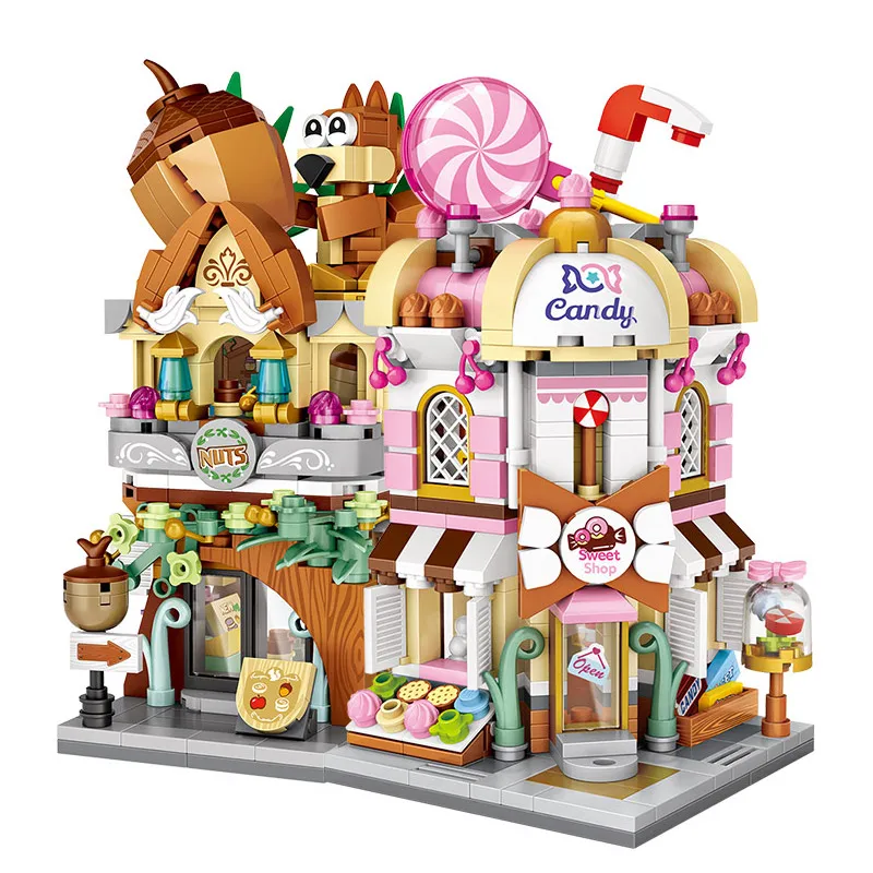 Mesto Ogledati Prizorišče Kino Trgovina na Drobno Candy Shop Arhitekture Mini Bloki Modeli gradnikov Božično Igrača za Otroke