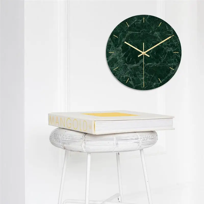 Moderne Stenske Ure UV Tiskanje Temno Zelenega Marmorja Zrn Dekor Stenske Ure Akril Ure brez Baterije za Pisarno