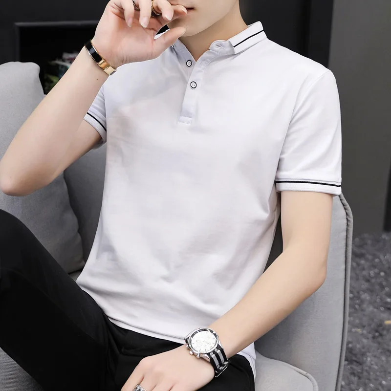 Moška T-shirt kratek rokav river han edition plima čiste barve v poletni polovici sleeve majica polo majica moška oblačila