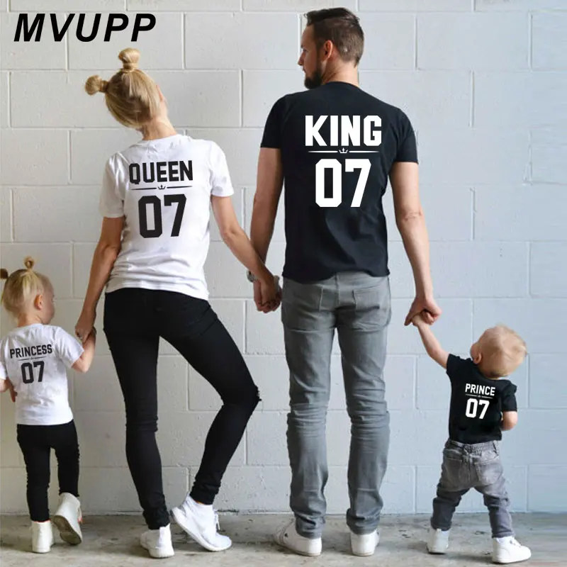 MVUPP družinsko modno ujemanje oblačila kratka majica kralj kraljica princ princesa 07 oče, mama in hčerka, sin družine videz oblačila