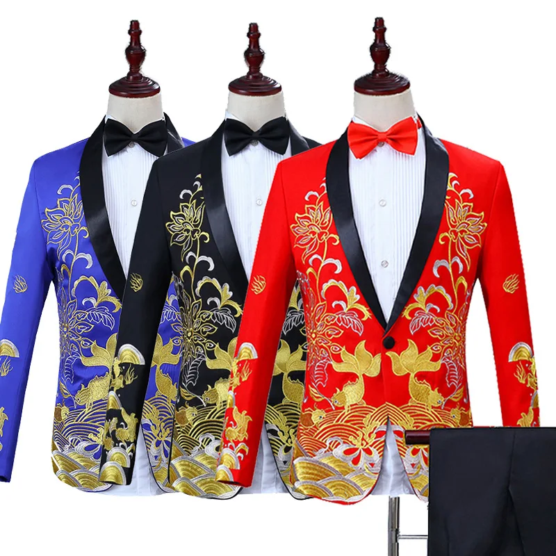Nove Obleke 2019 Priložnostne Plašč Blazer Moški Bleščice Fit Obleko Belo Rdeče Obleke, Jopiči Fazi Nosijo Kostume Za Pevce Mens Banket