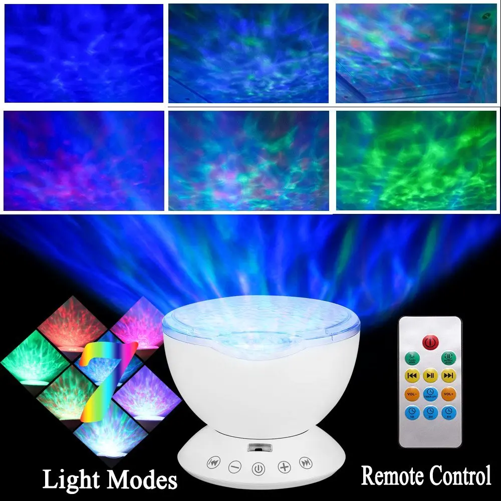 Ocean Val Projektor LED Nočna Lučka Z USB, Daljinsko upravljanje TF Kartice Predvajalnik Glasbe Zvočnik Aurora Dropship Projekcija
