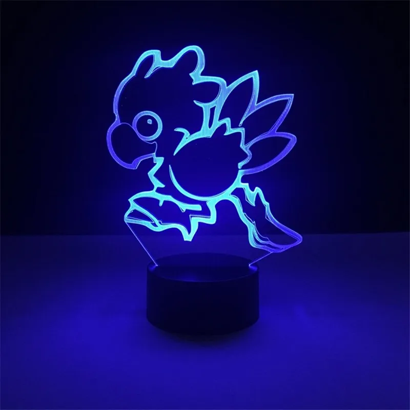 Otrok Lučka Final Fantasy Chocobo Led Nočna Lučka 7/16 se Spremeni barva LED Spalnica Dekorativni namizne Svetilke 3D Svetlobe Igro Darila