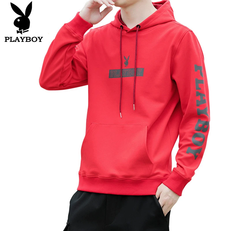 Playboy plima moške bombaž dihanje udobno dobre kakovosti slim hooded natisnjeni baseball enotno pulover s klobuk