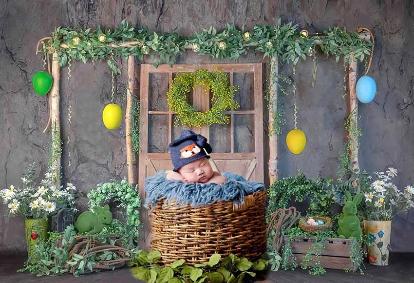 Pomlad Velikonočni Ozadje Fotografije Foto Ozadje Studio Otrok Jajca, Zajec, Korenček Zajček Novorojenčka Cvetlični Otroci Pastelnih Ozadje