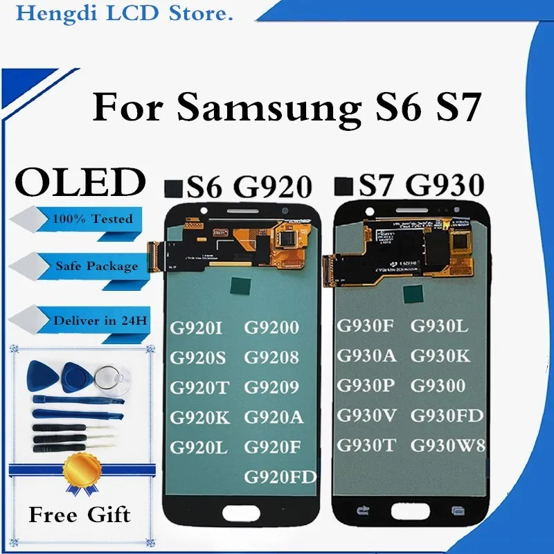 Preizkušen OLED Zaslon Za Samsung S6 G920 LCD S7 G930 Zaslon, Zaslon na Dotik, Računalnike Skupščine Zamenjava+Brezplačno Orodje G920 G930