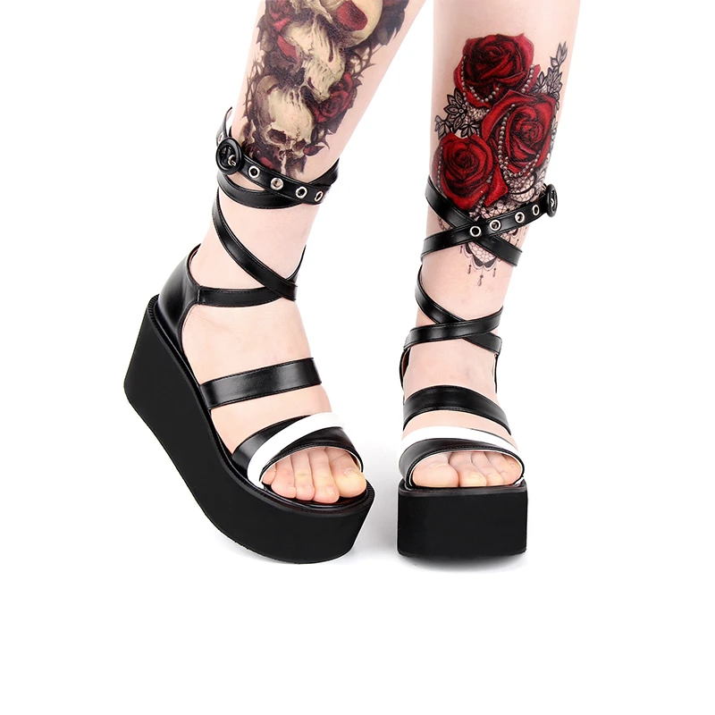 Princesa sweet lolita čevlji Teme Gothic veter Debel-dnom muffin sandali s trakovi po meri čevlji modni ženske pu6003
