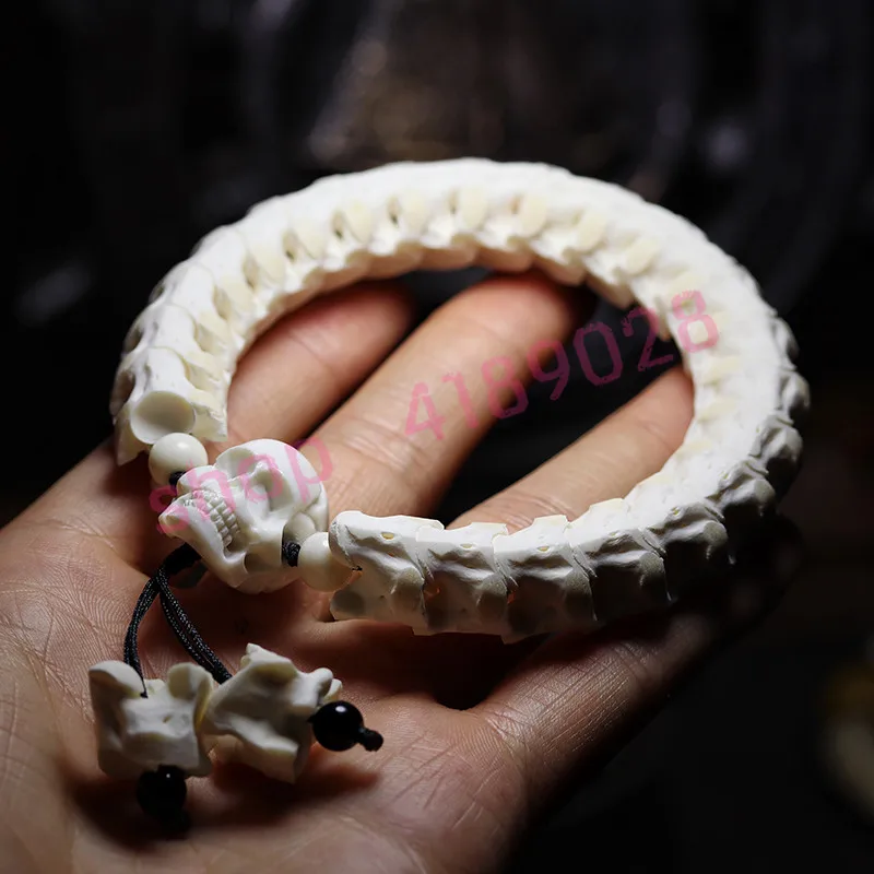 Pristna, naravna Tajski kača kosti z jelenov rog lobanje roko niz, vrhunsko obrt nakit