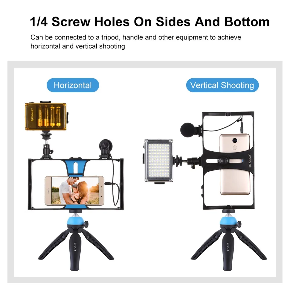 PULUZ Dvojno Ročni Filmmaking Snemanje Vlogging Video Ploščad Primeru Stabilizator Film Enakomerno Grip Ročaj Ploščad za iPhone ,Pametne telefone