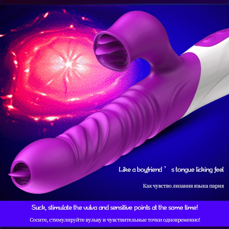 Rabbit vibrator Teleskopsko Jezika lizati Dvojno motornih g spot klitoris stimulator ogrevanje Silikonski vibrator Adult sex igrače za ženske