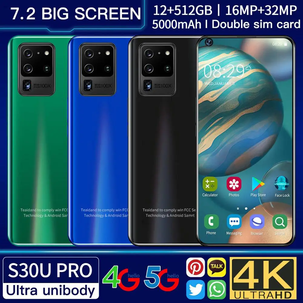 S30u Pro Globalni Različico Pametnega telefona celozaslonskem 8GB 256GB Snapdragon 855 Android10.0 2020 Nov Pametni Telefon Galay S20 Brezplačna Dostava