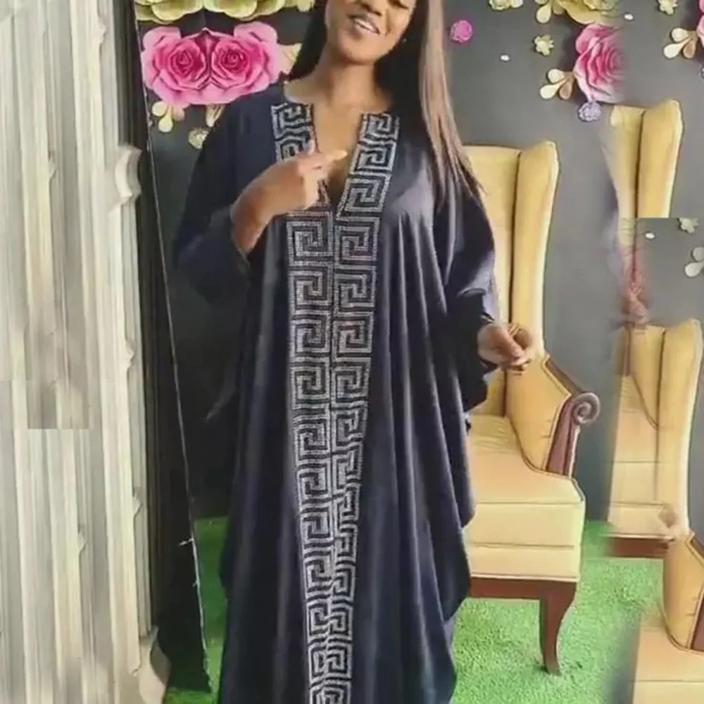 Seksi V Vratu Afriške Obleke za Ženske Plus Velikost Dashiki Kroglice Modna Oblačila Abaya Dubaj Muslimansko Obleko Femme Robe