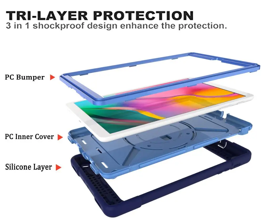 Shockproof Oklep Tablični Primeru Za Samsung Tab A10.1 SM-T510 SM-T515 2019 spadajo Težka Zaščitna Ramenski Trak Tablet Stojalo Primeru