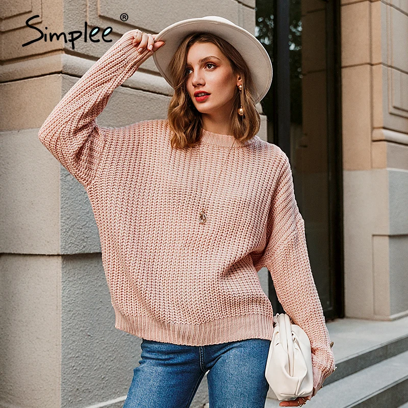 Simplee Jeseni, pozimi o-neck ženske pleteni pulover Priložnostne dolg rokav gumb ženski pulover Moda ohlapen pulover ženske skakalec