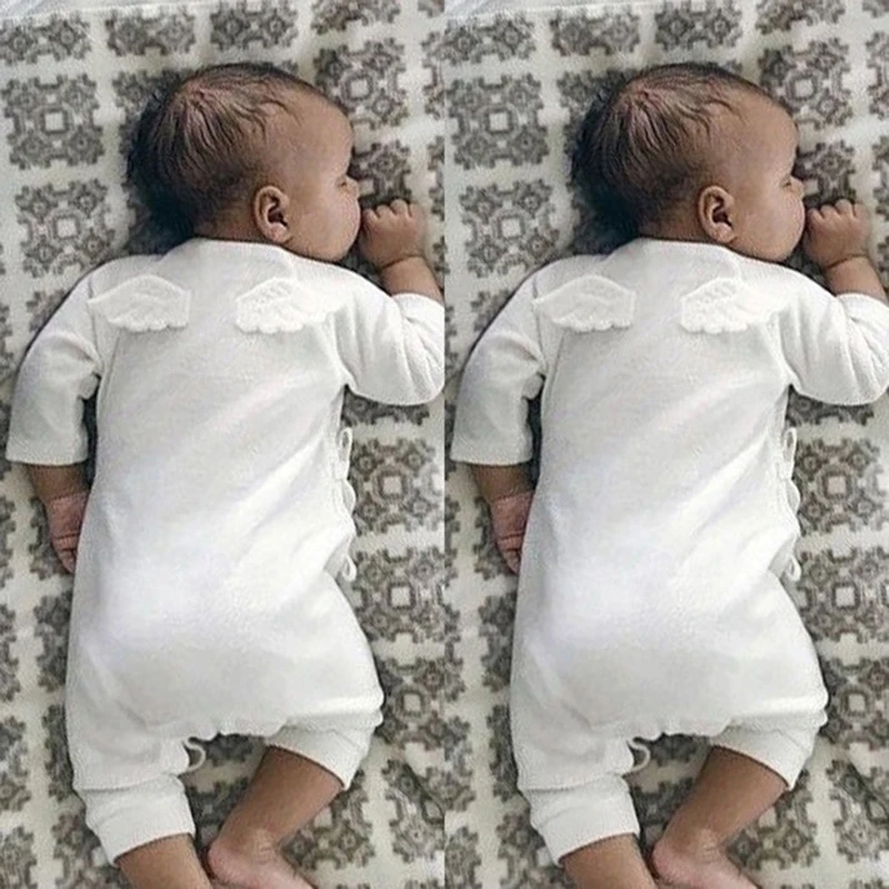 Srčkan Novorojenega Dojenčka Jumpsuit Barva Baby Boy, Girl Obleke Nazaj Krilo Malo Angel Romper Playsuit Oblačila